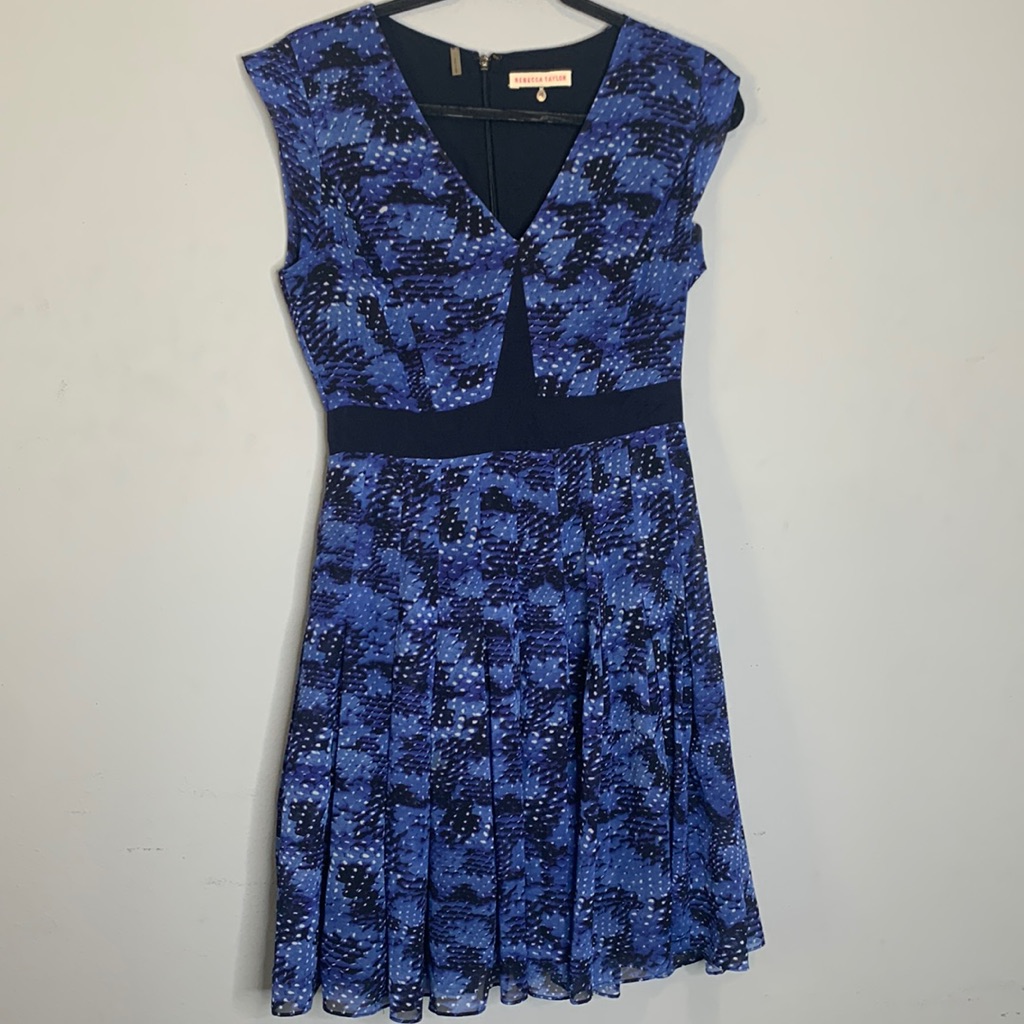 Rebecca Taylor Blue Silk V Neck Dress 4